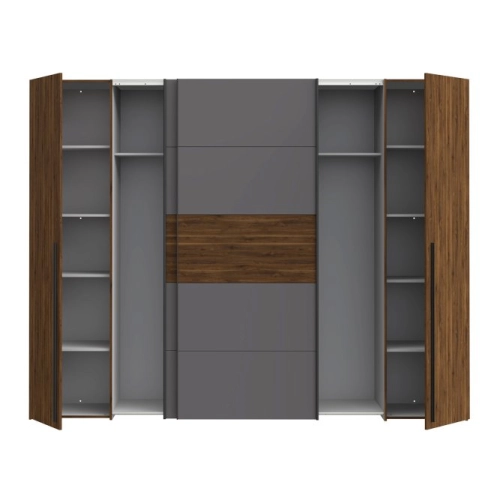 Szafa ubraniowa 270 cm Przesuwna Kolor Orzech Bakersfield/Grafit